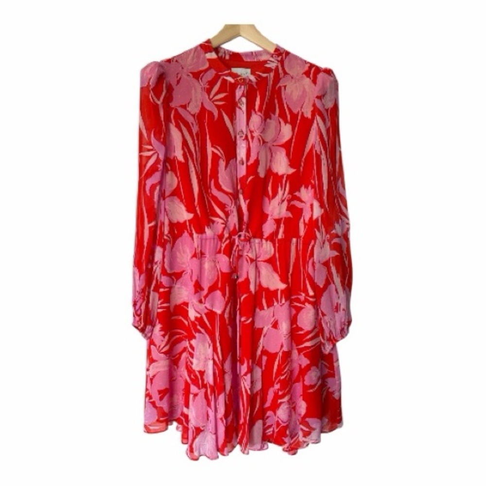 Milly Red and Pink Floral Long Sleeve Dress
